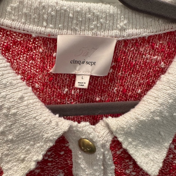 Cinq à Sept Red and White Knit Dress with Gold Accent - Picture 2 of 2